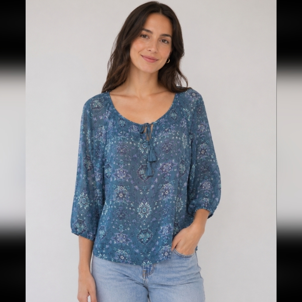 SONOMA Petite Sheer Boho Blouse L
